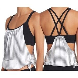 Calia by Carrie Underwood 2 in 1 Tankini Womens Medium Black White Striped